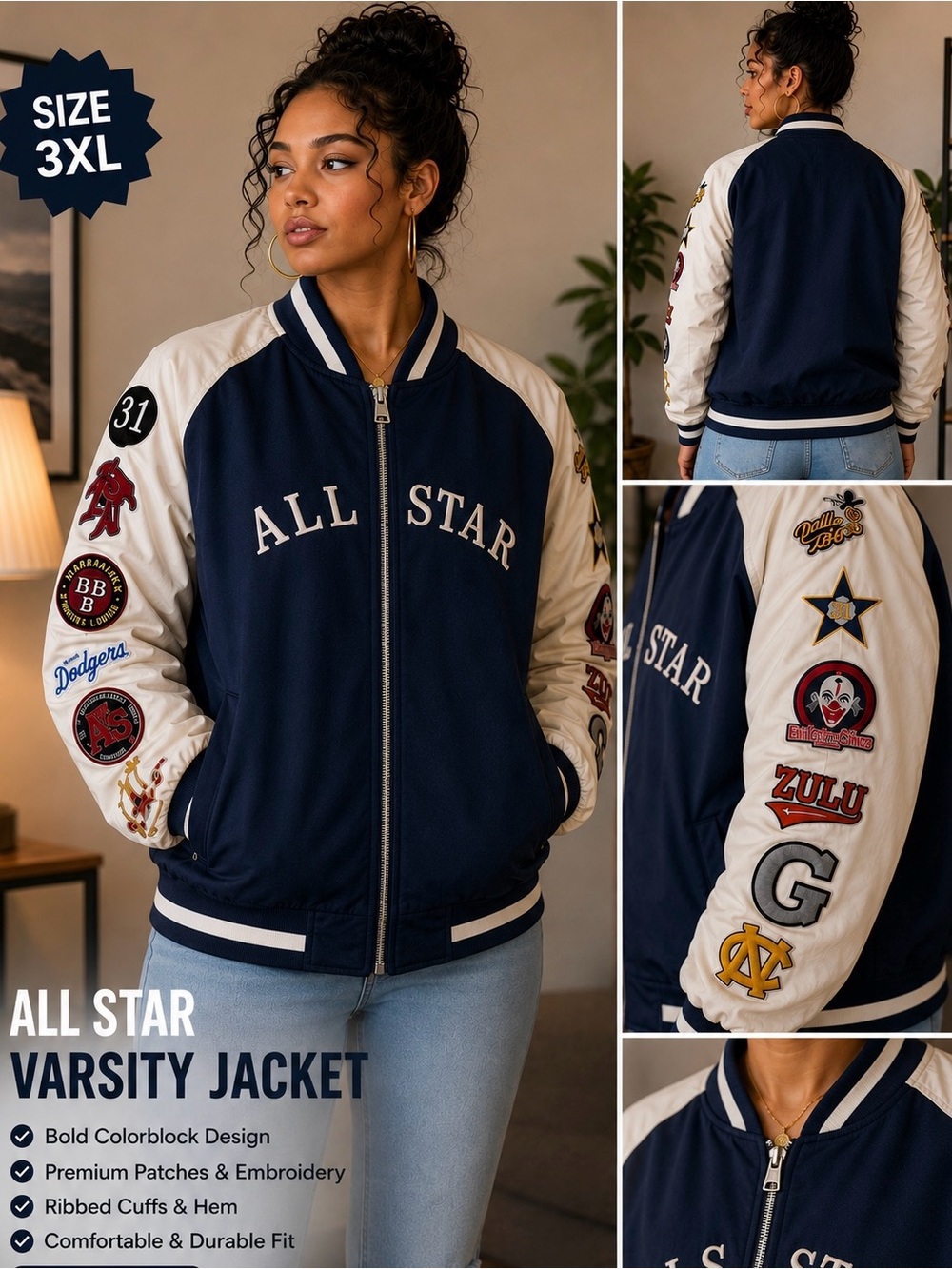 All Star Navy and Cream Varsity Jacket - Women's